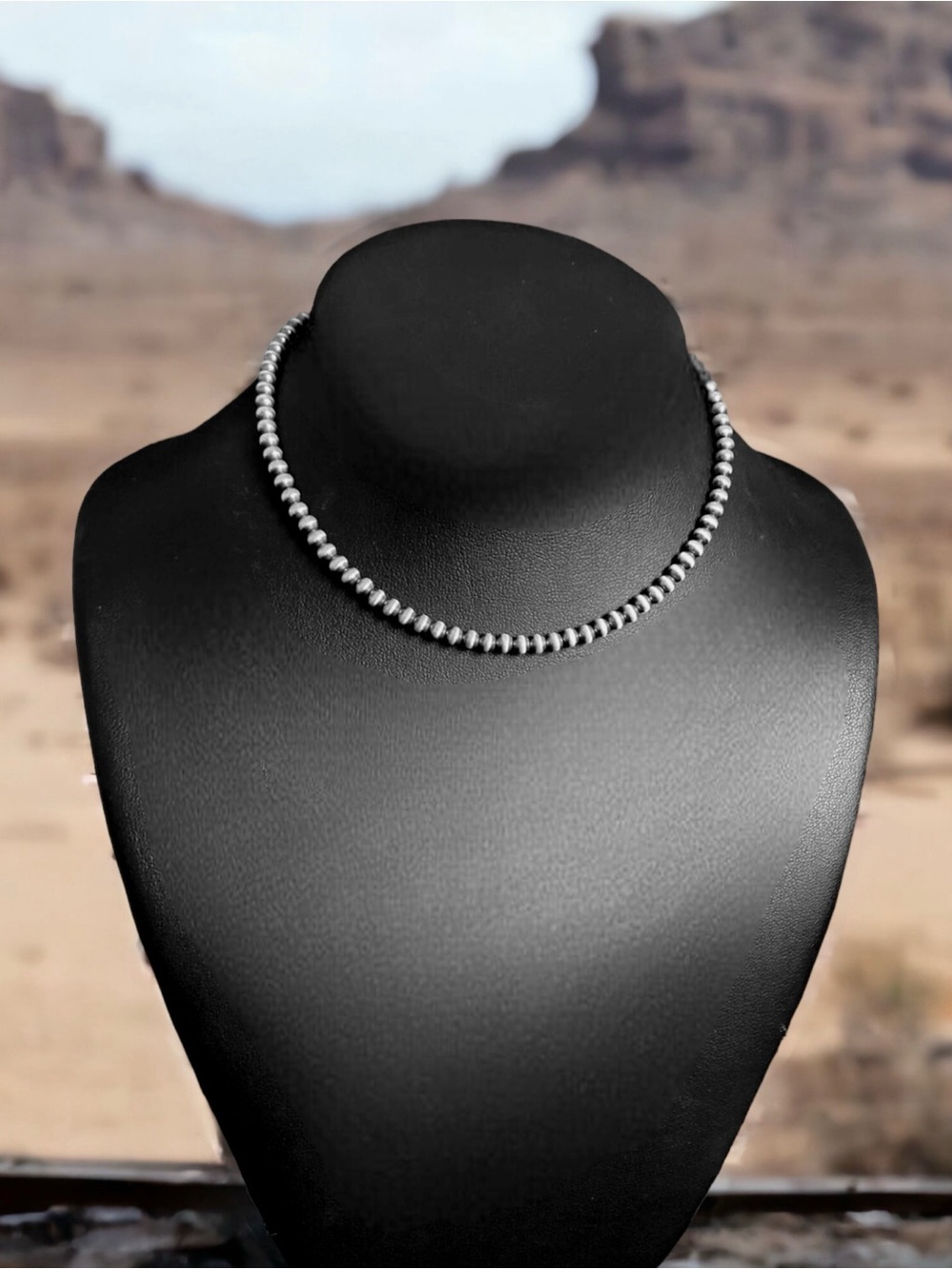 Navajo Pearl Style Sterling Silver Necklace 4mm 16” - Picture 3 of 9